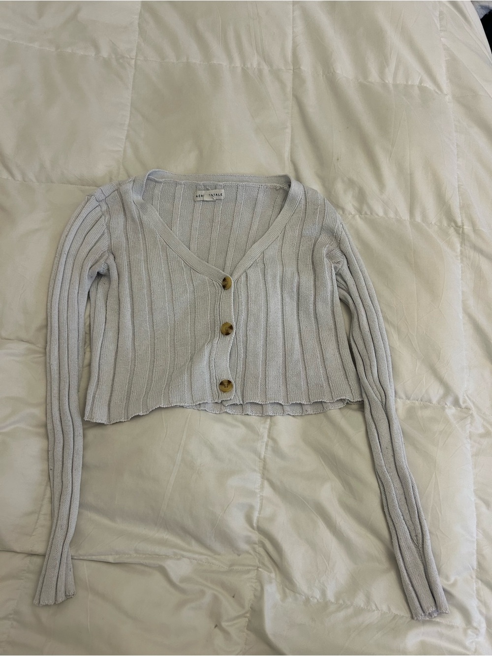 Aeropostale Light Gray Ribbed Cropped Button Cardigan